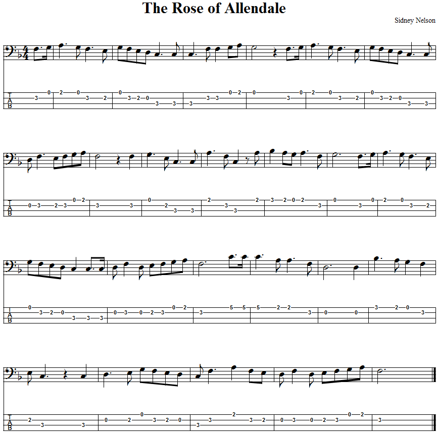 The Rose of Allendale  Bass Guitar Tab