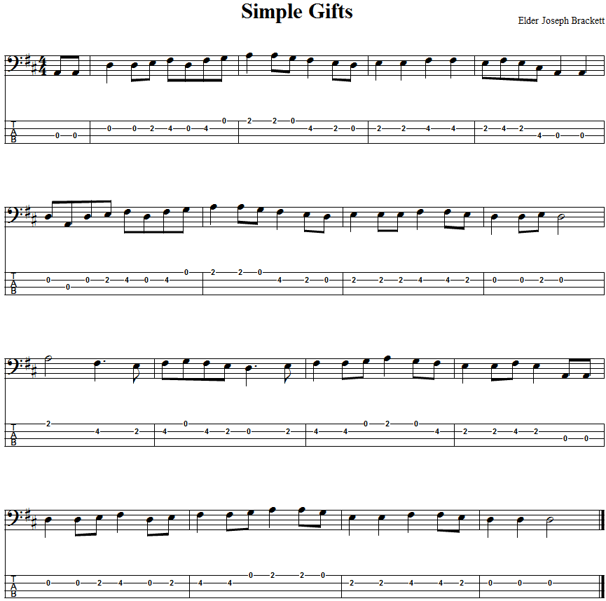 Simple Gifts Bass Guitar Tab.