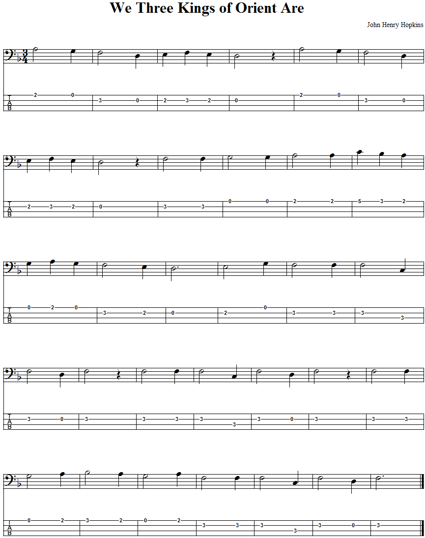 We Three Kings of Orient Are  Bass Guitar Tab