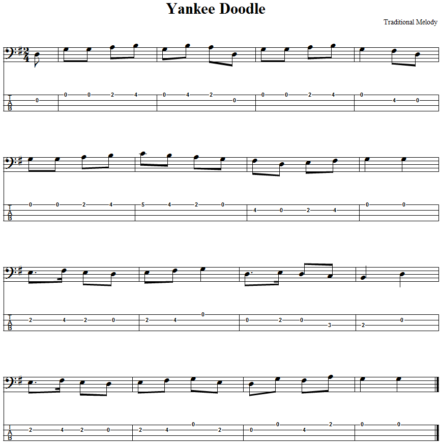 para donar Distracción horno Yankee Doodle: Bass Guitar Tab and Sheet Music